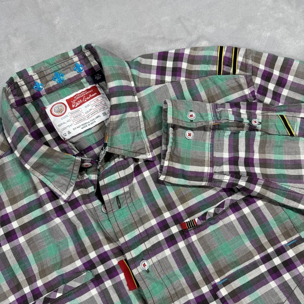 Robert Graham Shirt Mens‎ Large Multi Plaid Long Sleeve Cotton Knowledge Truth